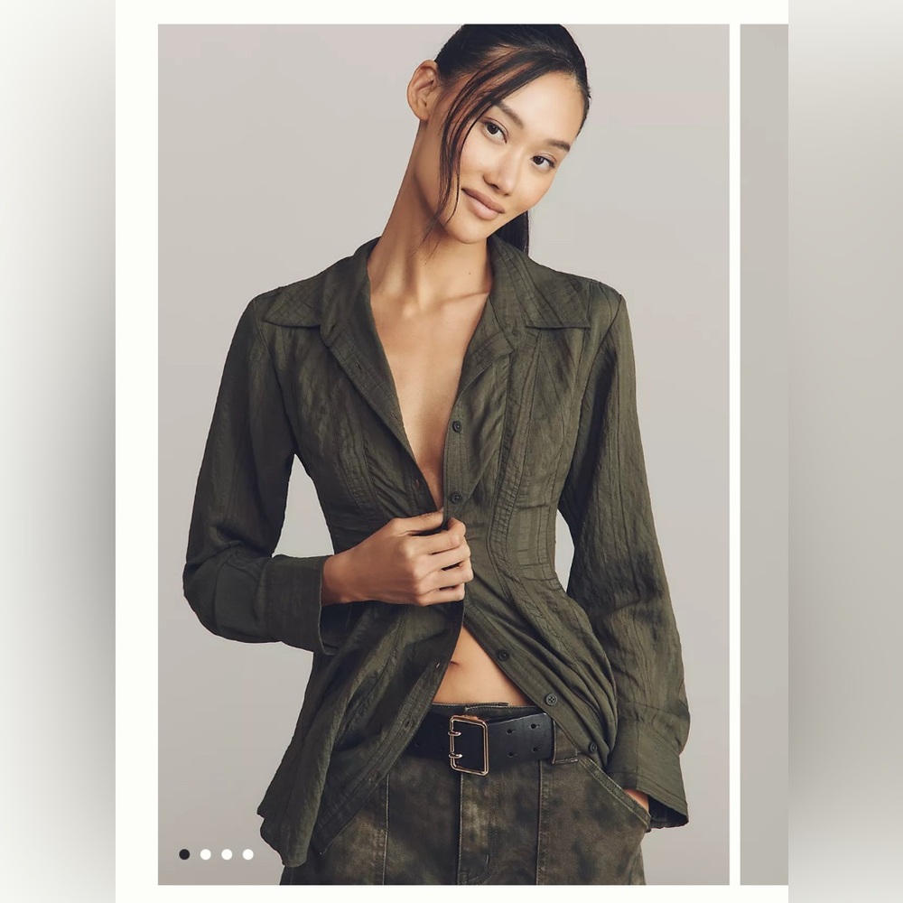 Maeve Forest Green Crinkle Shirt